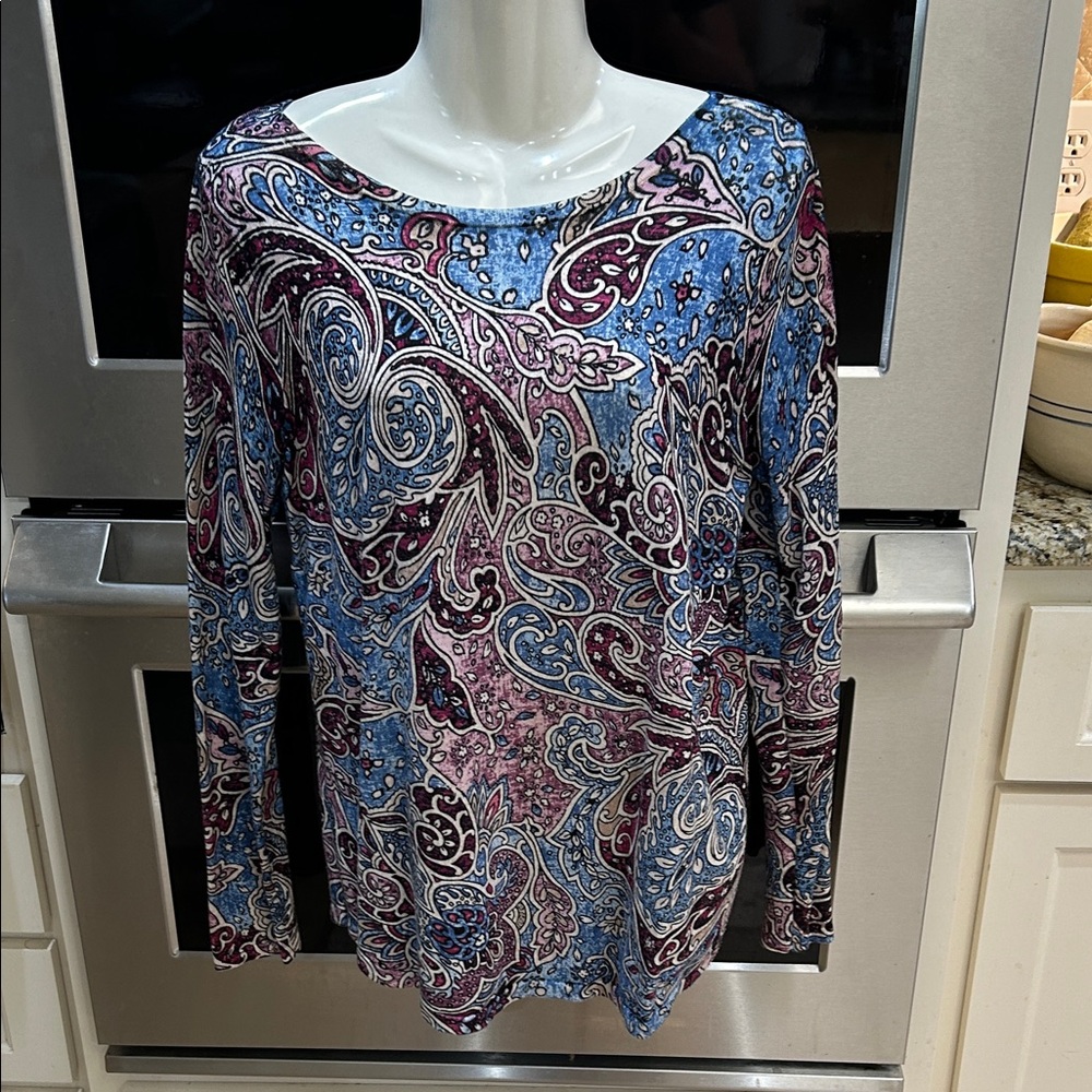 Chico's Paisley Long Sleeve Top - Blue and Purple